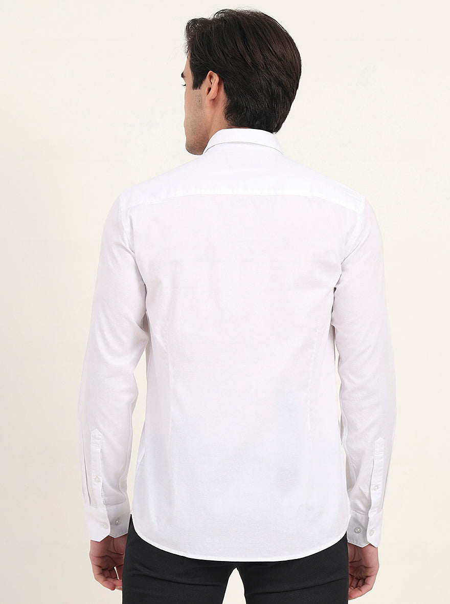White Solid Slim Fit Semi Casual Shirt | Greenfibre