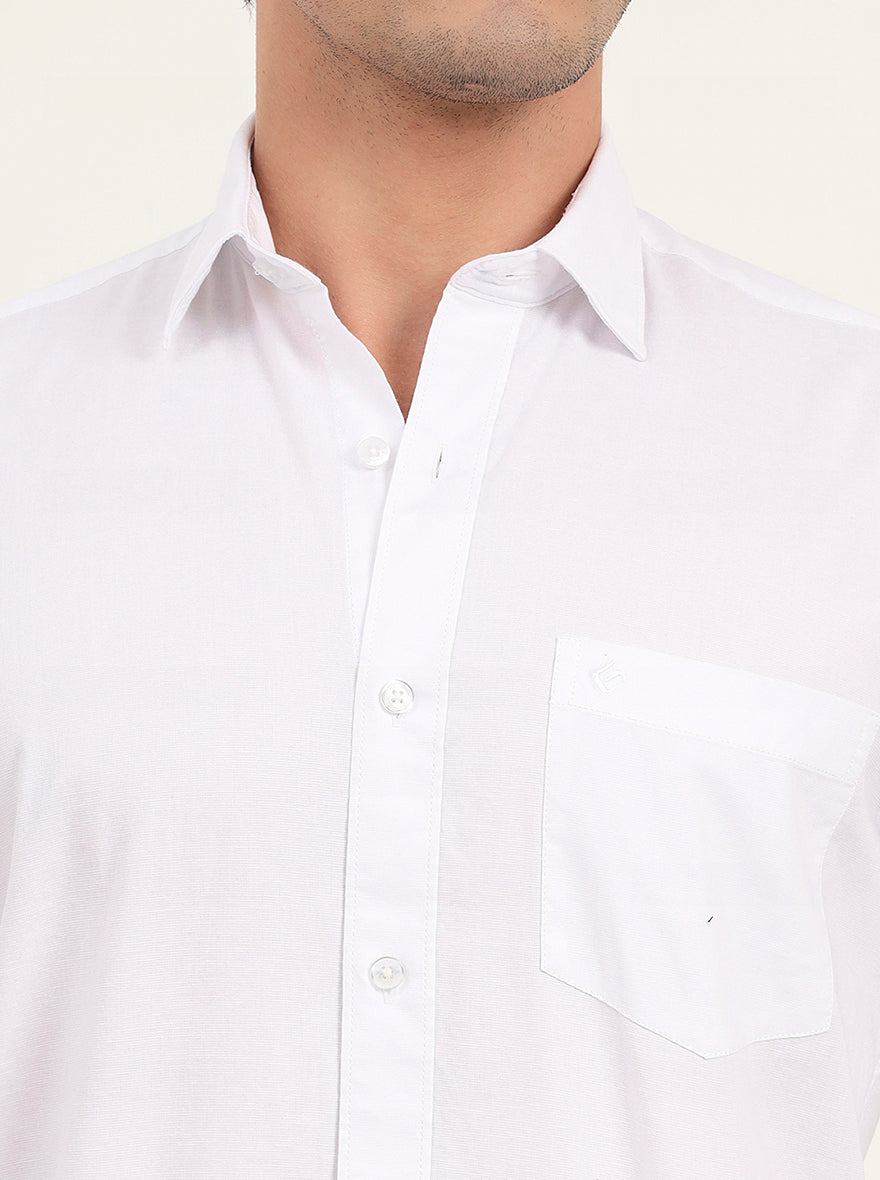 White Solid Slim Fit Semi Casual Shirt | Greenfibre