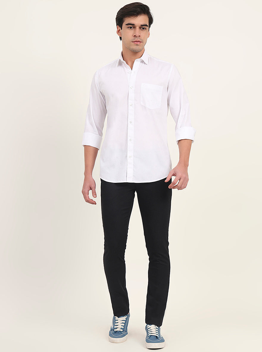 White Solid Slim Fit Semi Casual Shirt | Greenfibre
