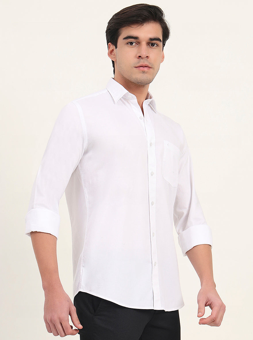 White Solid Slim Fit Semi Casual Shirt | Greenfibre