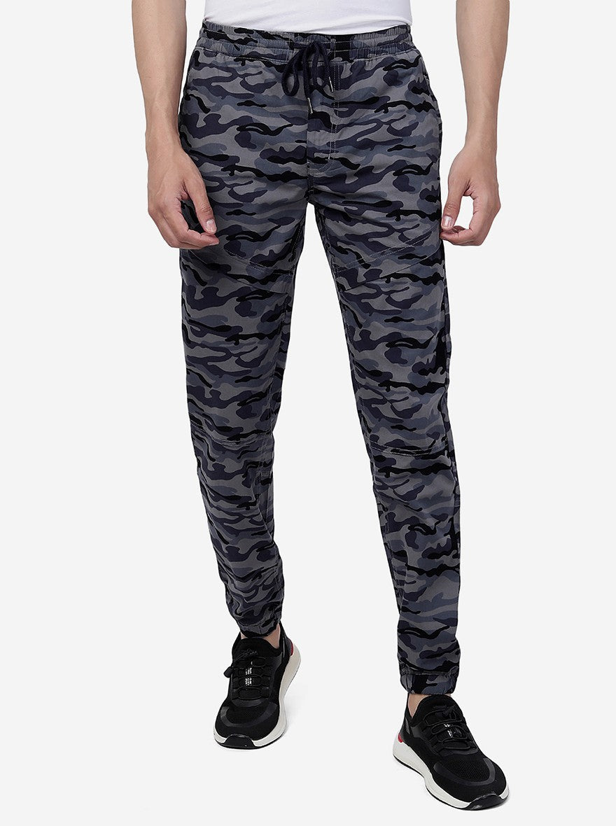 Grey Camo Printed Slim Fit Track Pant | Greenfibre