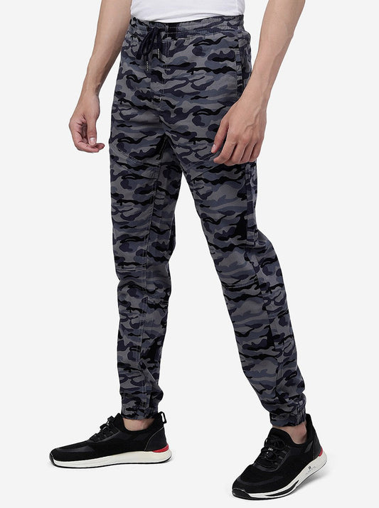 Grey Camo Printed Slim Fit Track Pant | Greenfibre