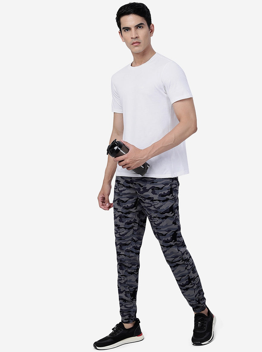 Grey Camo Printed Slim Fit Track Pant | Greenfibre