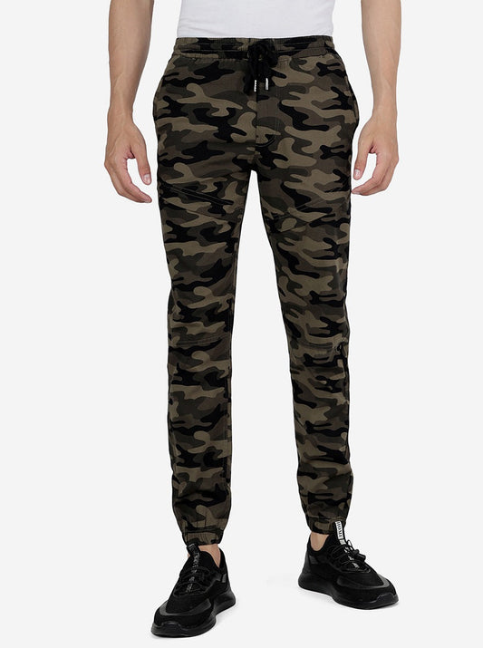 Olive Camo Printed Slim Fit Track Pant | Greenfibre