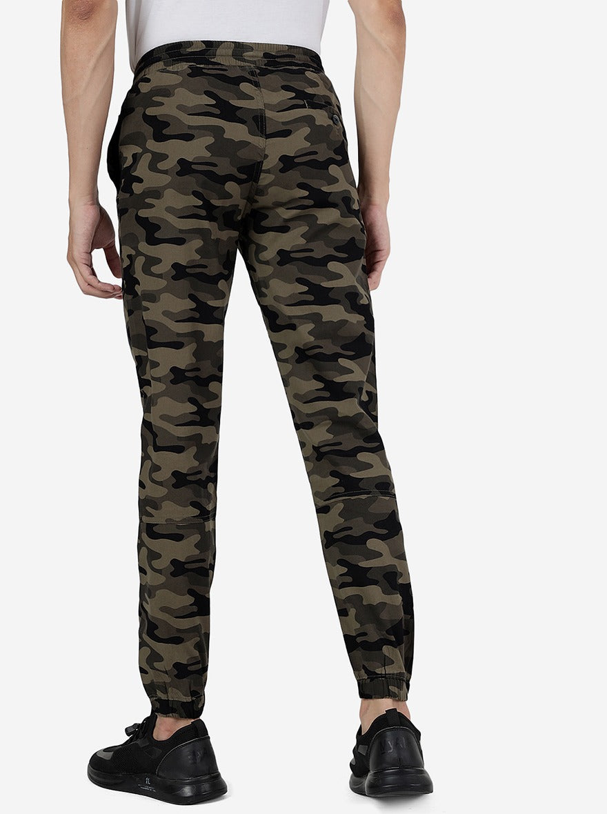 Olive Camo Printed Slim Fit Track Pant | Greenfibre