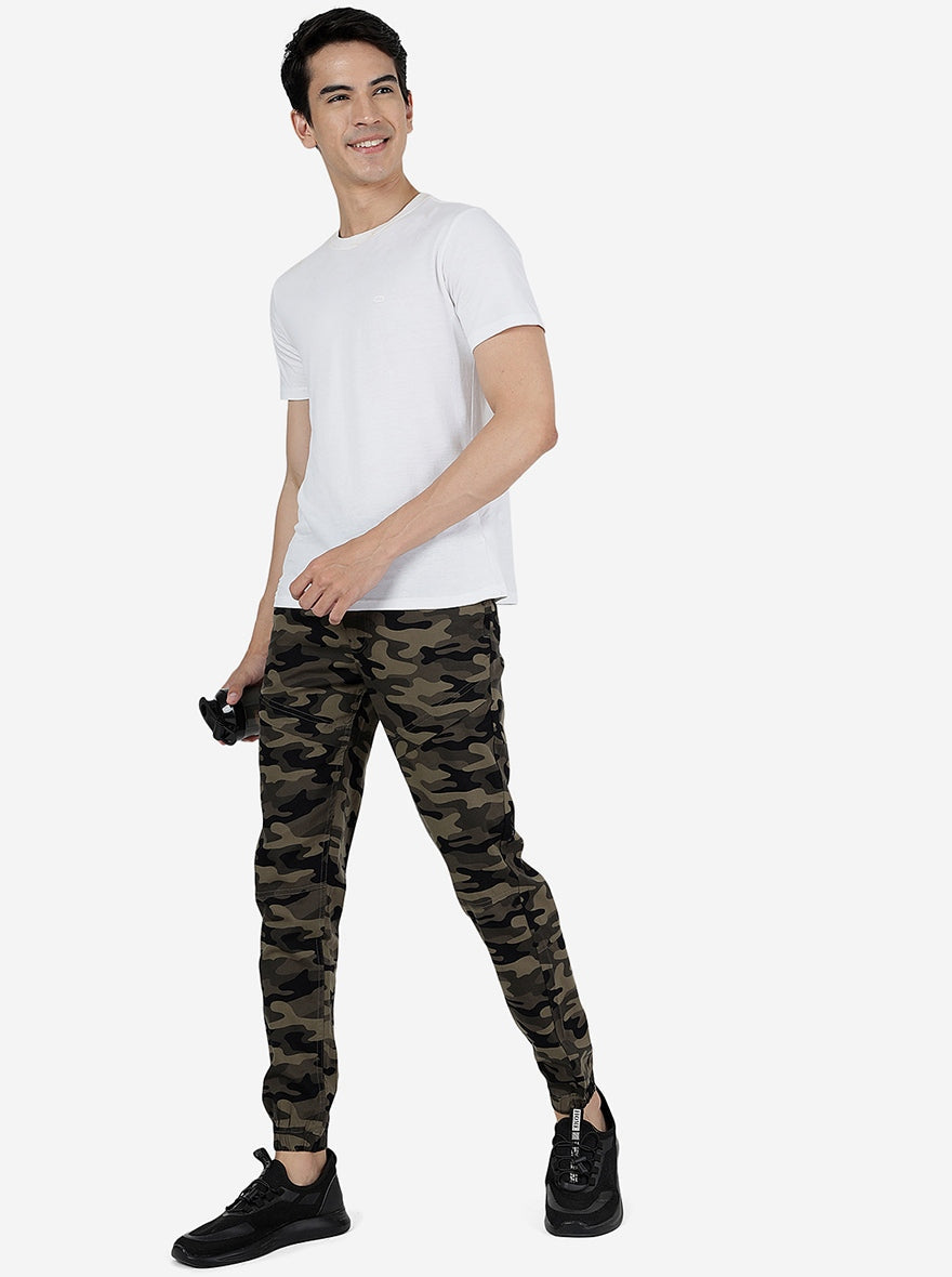 Olive Camo Printed Slim Fit Track Pant | Greenfibre