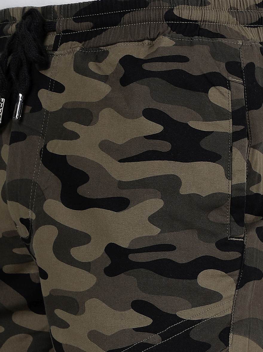 Olive Camo Printed Slim Fit Track Pant | Greenfibre