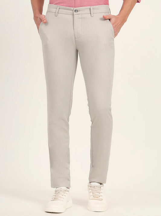 Grey Solid Super Slim Casual Trouser | Greenfibre