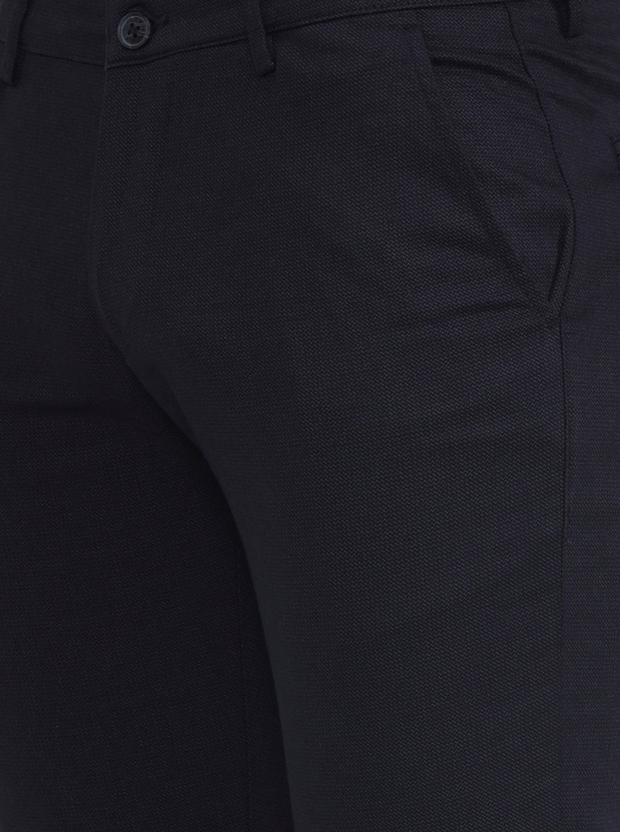 Navy Blue Solid Super Slim Fit Casual Trouser | Greenfibre