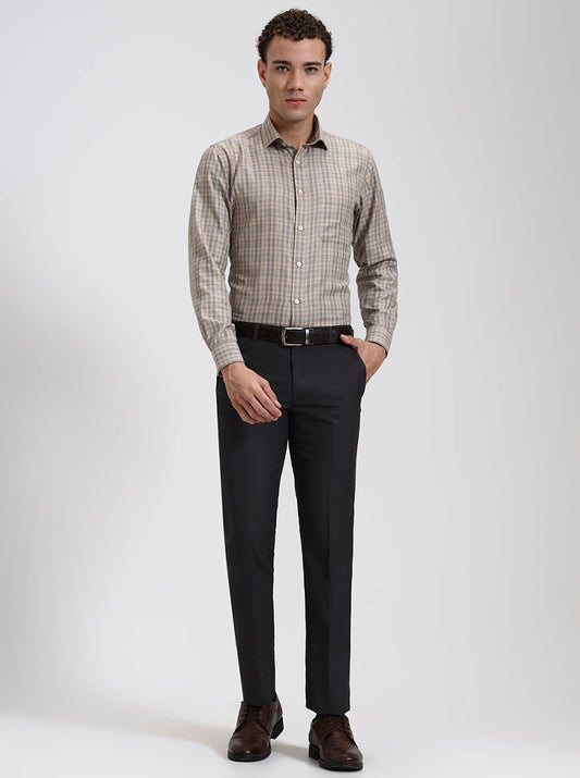 Fawn Checked Slim Fit Formal Shirt | Greenfibre