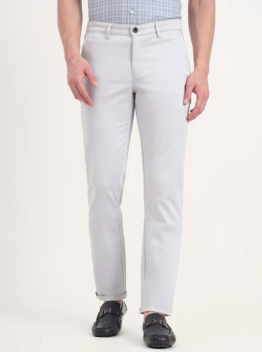 Light Blue Solid Neo Fit Casual Trouser | Greenfibre