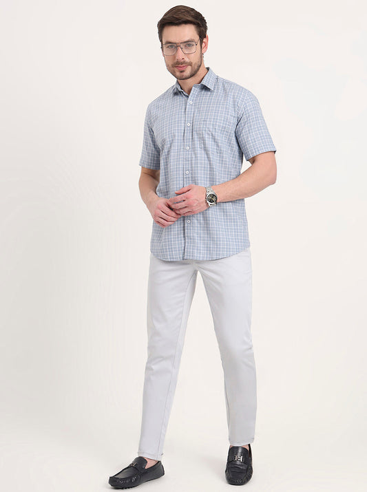 Light Blue Solid Neo Fit Casual Trouser | Greenfibre