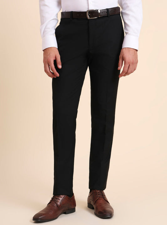Black Solid Super Slim Fit Formal Trouser | Greenfibre