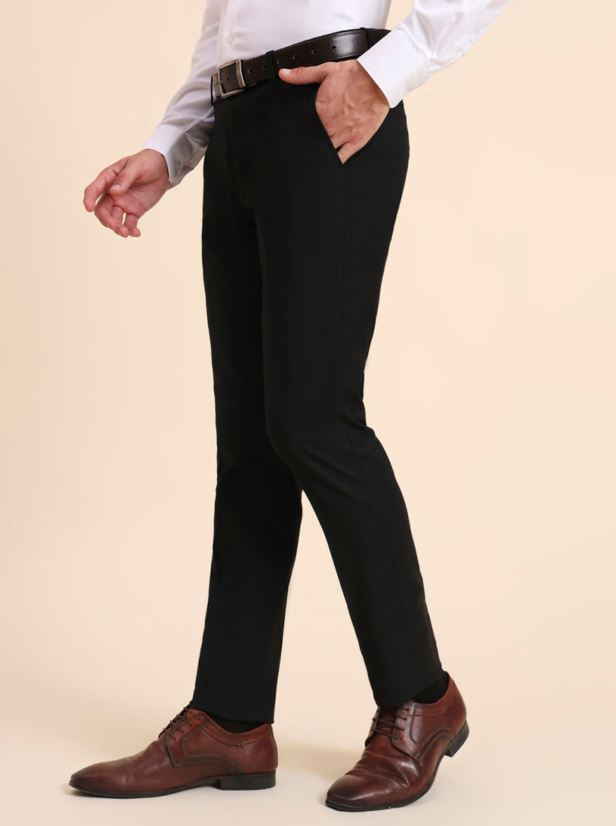 Black Solid Super Slim Fit Formal Trouser | Greenfibre