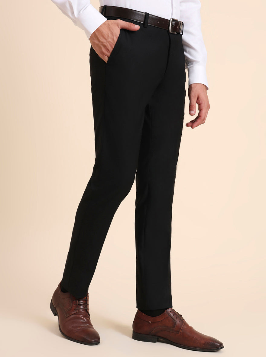Black Solid Super Slim Fit Formal Trouser | Greenfibre