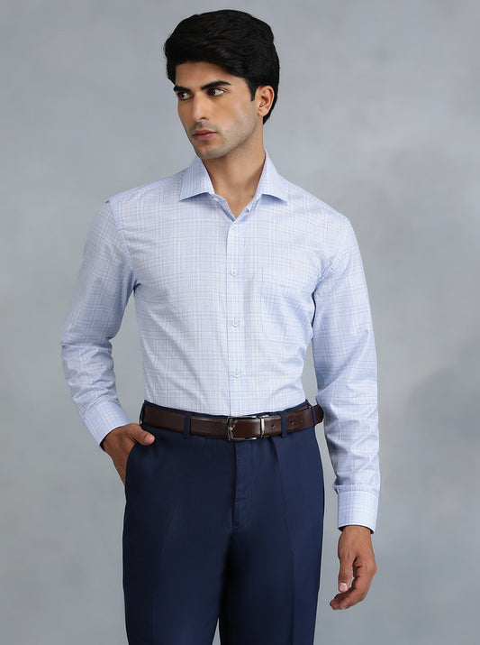 Light Blue Checked Slim Fit Formal Shirt | Greenfibre
