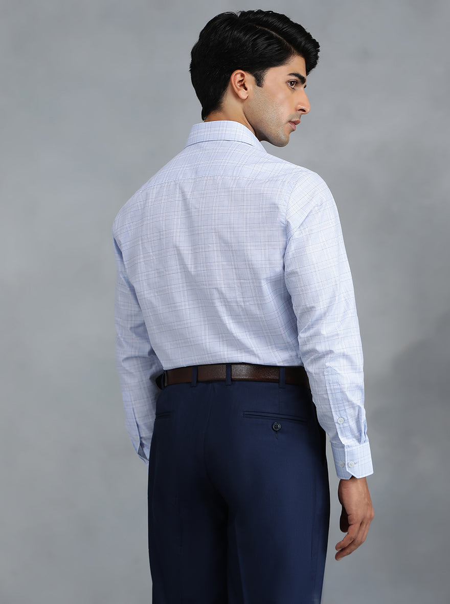 Light Blue Checked Slim Fit Formal Shirt | Greenfibre