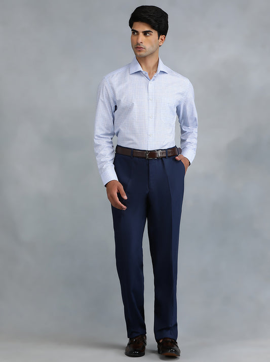 Light Blue Checked Slim Fit Formal Shirt | Greenfibre