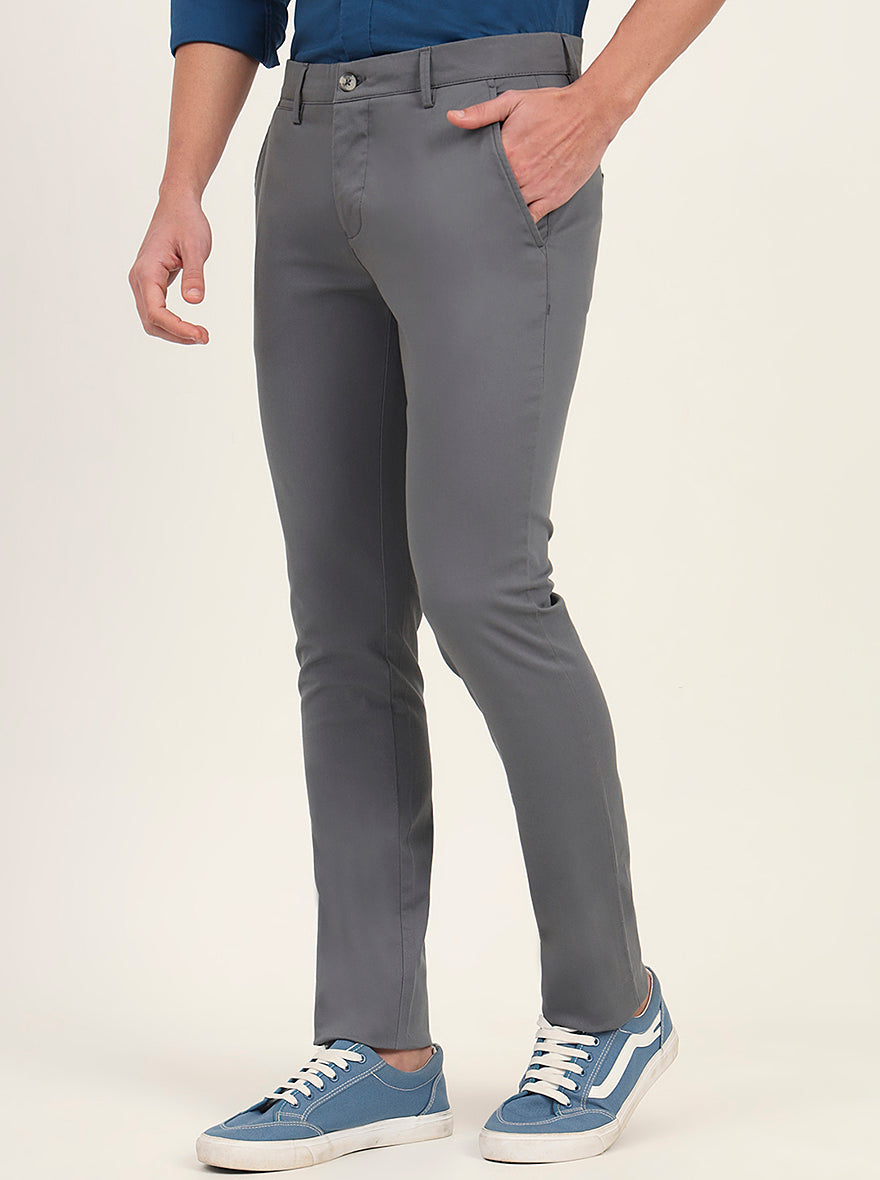 Grey Solid Super Slim Fit Casual Trouser | Greenfibre