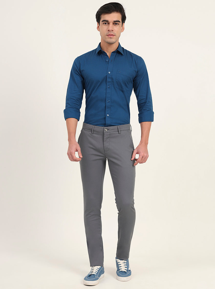 Grey Solid Super Slim Fit Casual Trouser | Greenfibre
