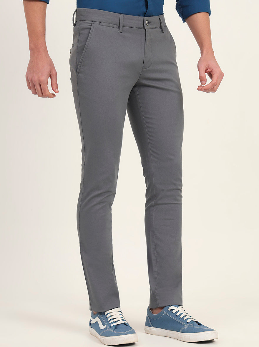 Grey Solid Super Slim Fit Casual Trouser | Greenfibre