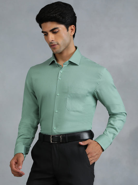 Green Solid Slim Fit Party Wear Shirt | Greenfibre