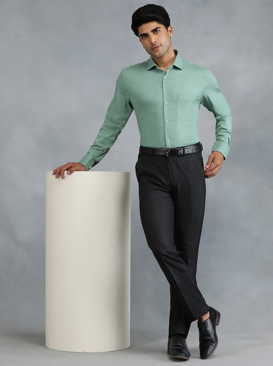 Green Solid Slim Fit Party Wear Shirt | Greenfibre