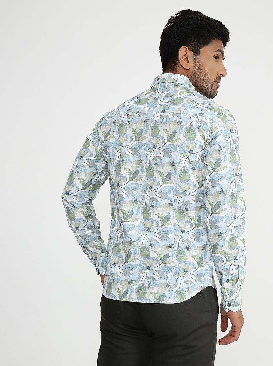 Light Blue Printed Slim Fit Casual Shirt | Greenfibre