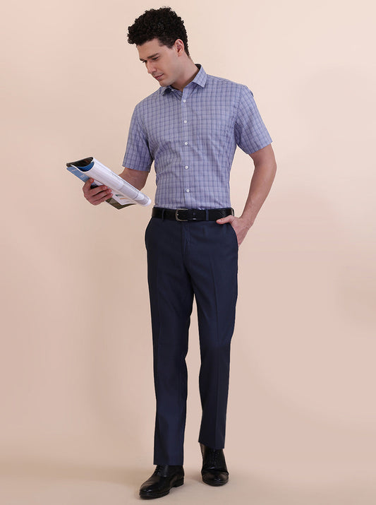 Blue Checked Regular Fit Formal Shirt | Greenfibre