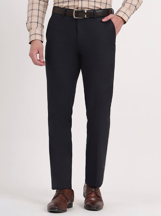 Navy Blue Solid Slim Fit Formal Trouser | Greenfibre
