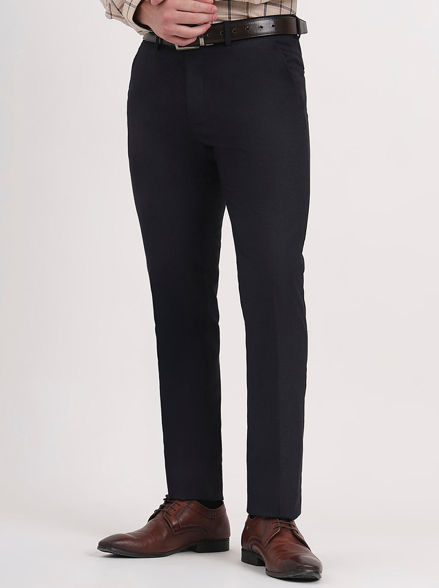 Navy Blue Solid Slim Fit Formal Trouser | Greenfibre