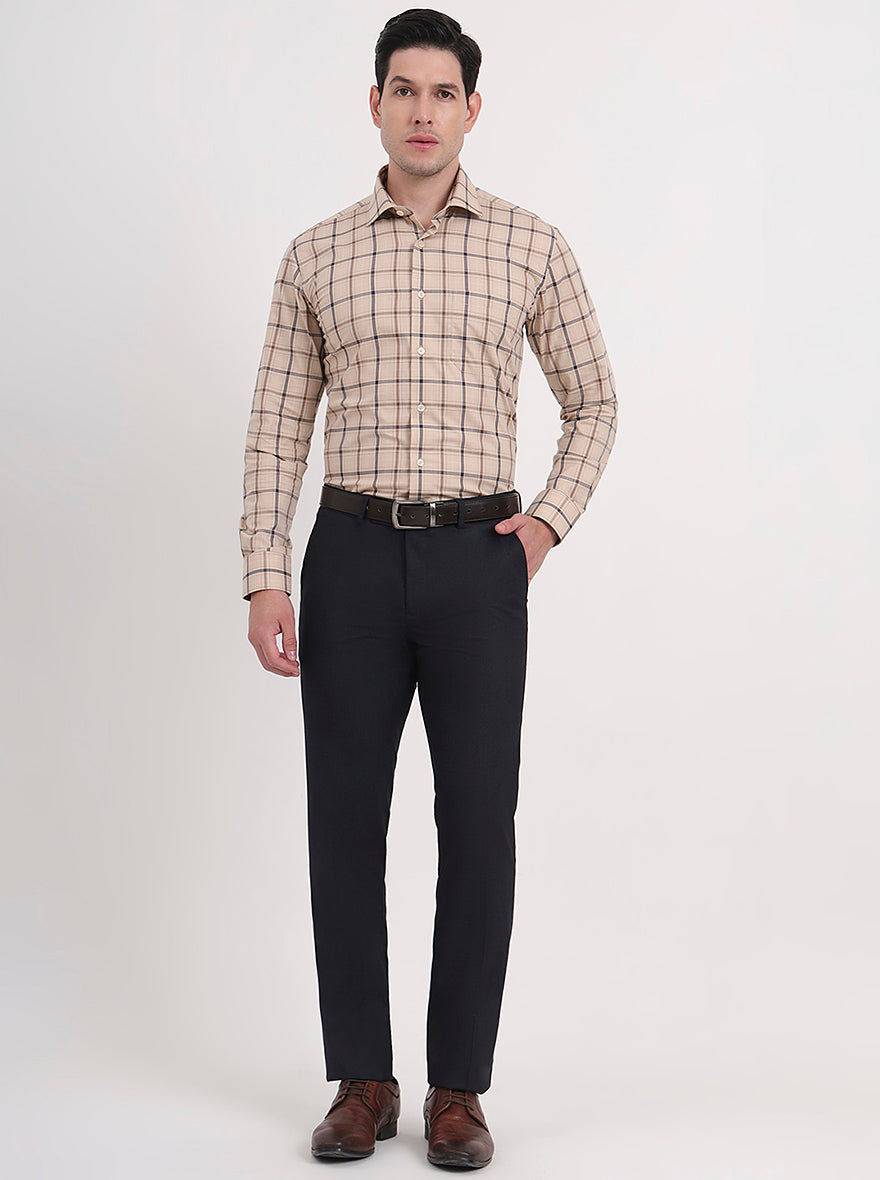 Navy Blue Solid Slim Fit Formal Trouser | Greenfibre