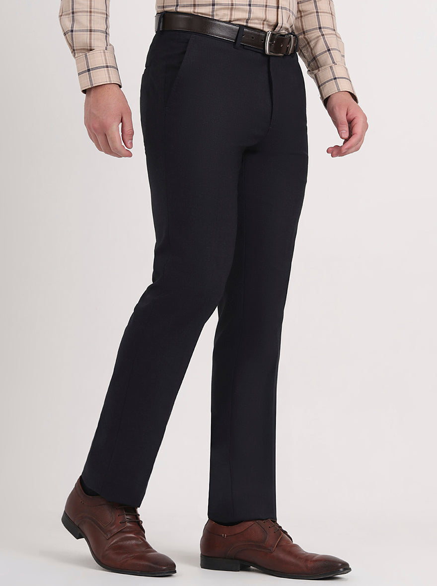 Navy Blue Solid Slim Fit Formal Trouser | Greenfibre