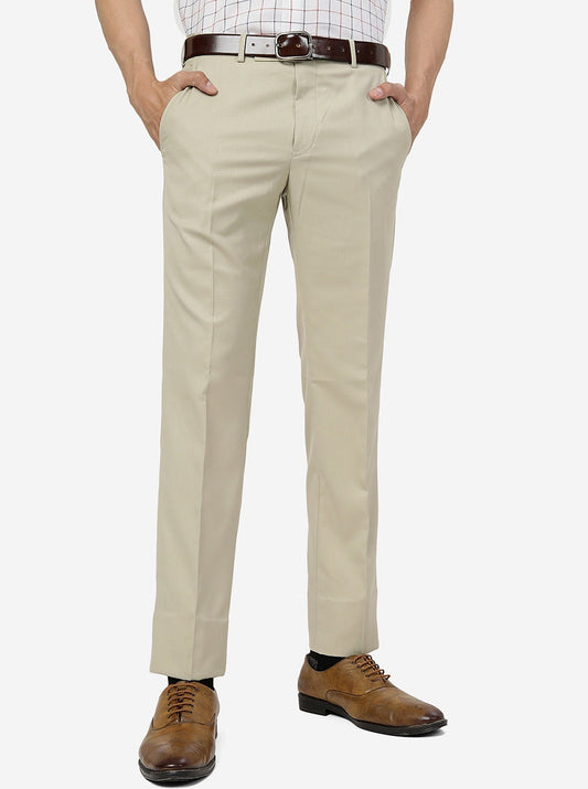 Khaki Solid Slim Fit Formal Trouser | Greenfibre