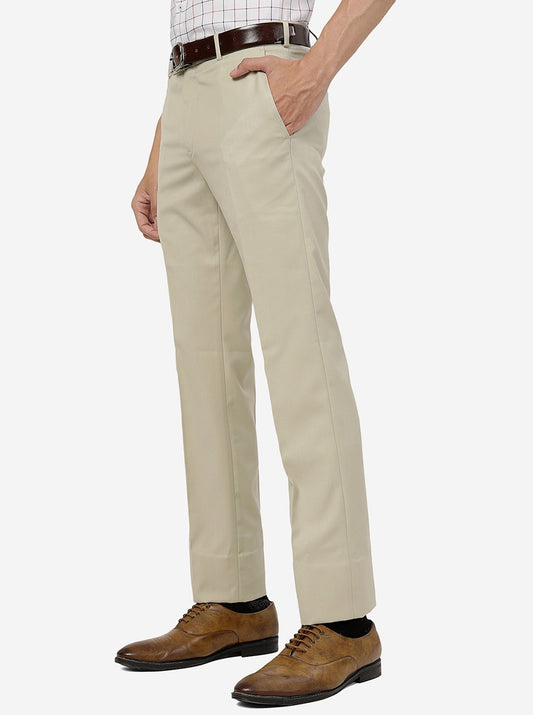 Khaki Solid Slim Fit Formal Trouser | Greenfibre