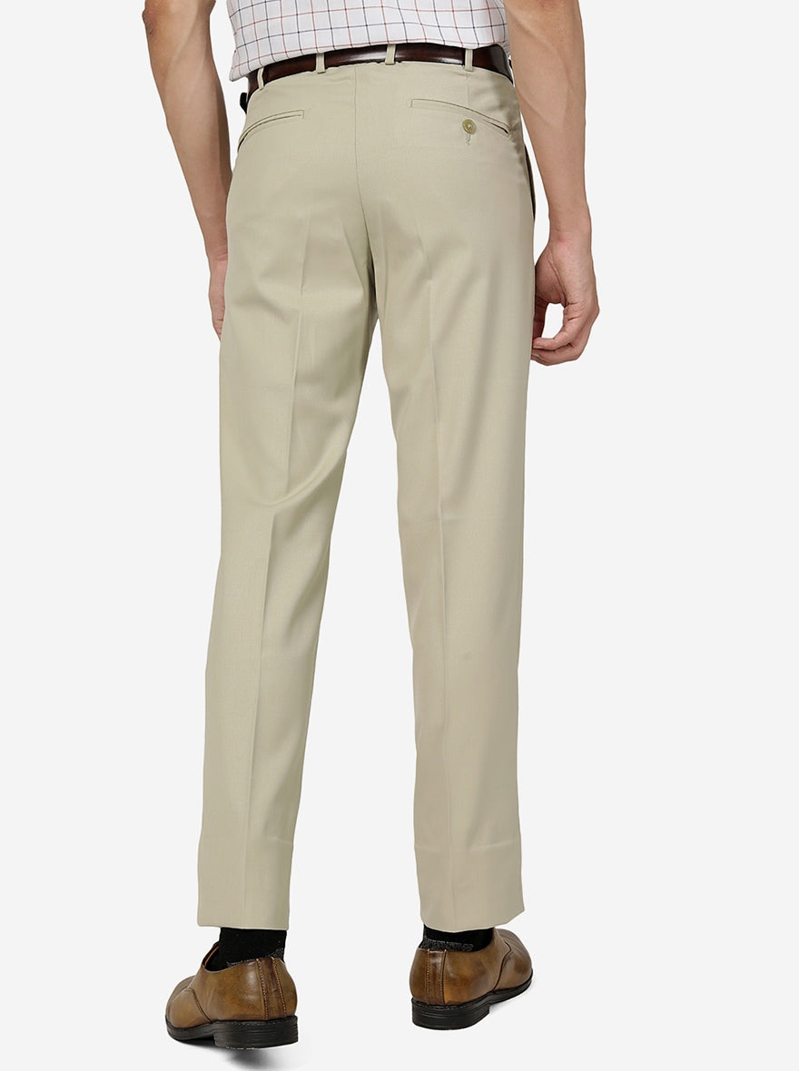 Khaki Solid Slim Fit Formal Trouser | Greenfibre