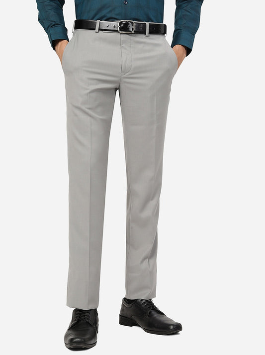 Grey Solid Slim Fit Formal Trouser | Greenfibre