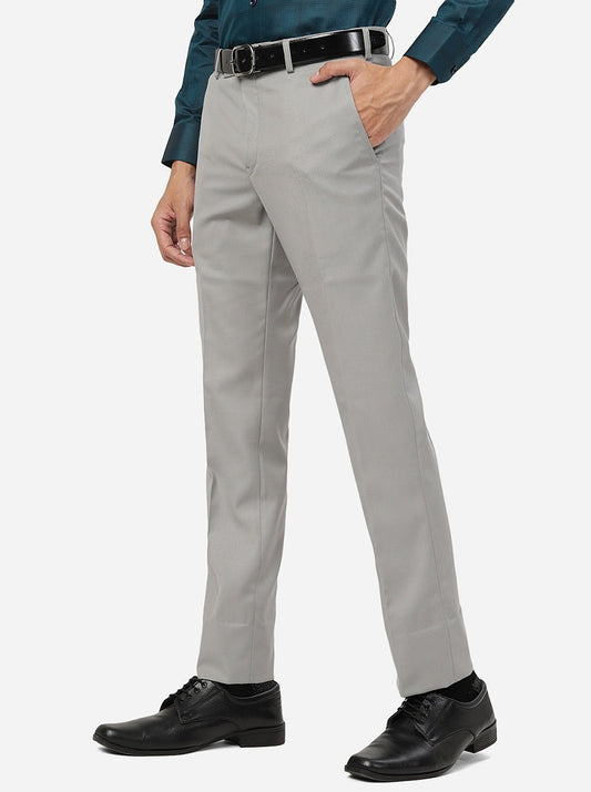 Grey Solid Slim Fit Formal Trouser | Greenfibre