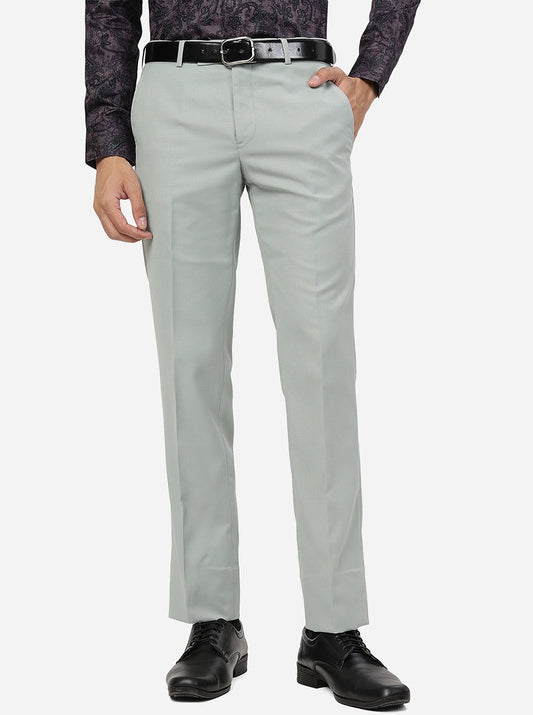 Light Green Solid Slim Fit Formal Trouser | Greenfibre