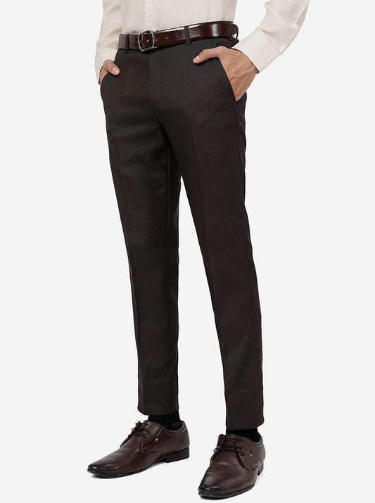 Brown Solid Super Slim Fit Formal Trouser | Greenfibre