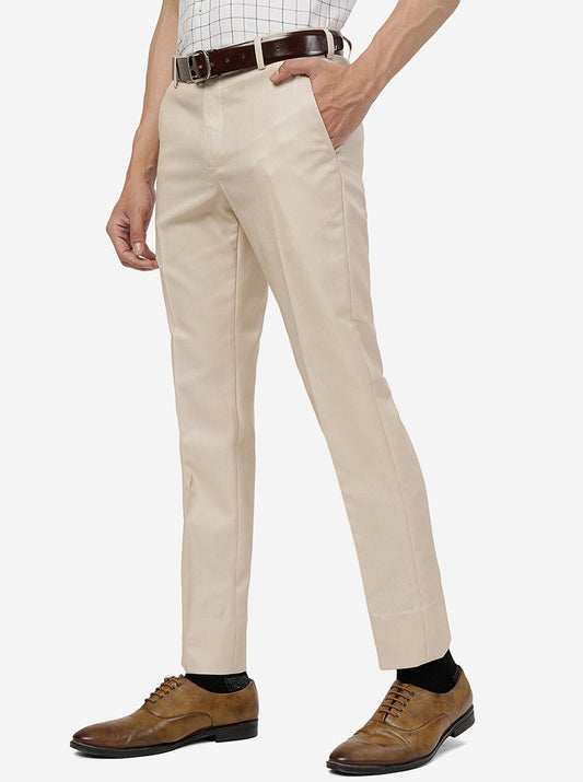 Khaki Solid Super Slim Fit Formal Trouser | Greenfibre