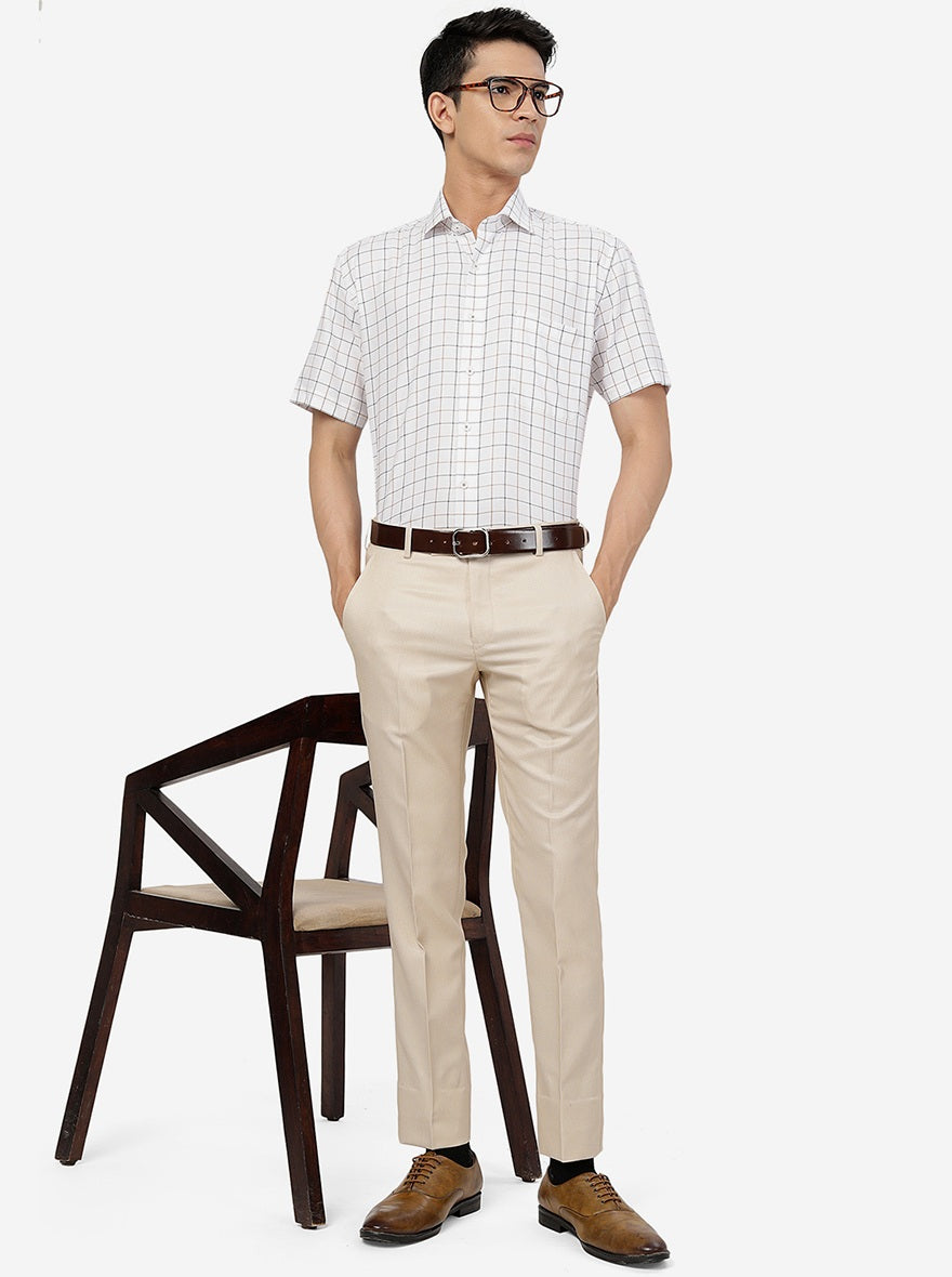 Khaki Solid Super Slim Fit Formal Trouser | Greenfibre