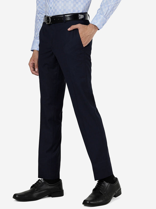 Navy Blue Solid Slim Fit Formal Trouser | Greenfibre