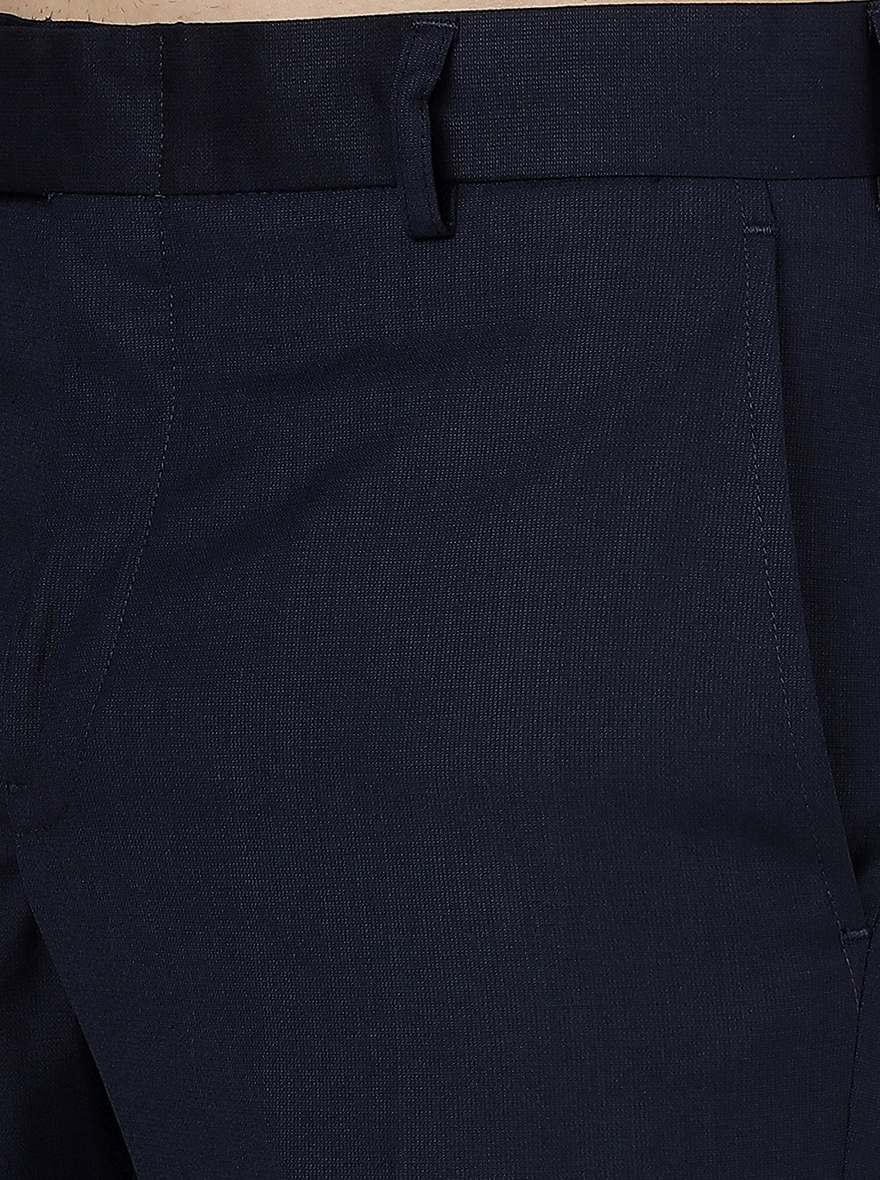 Navy Blue Solid Slim Fit Formal Trouser | Greenfibre