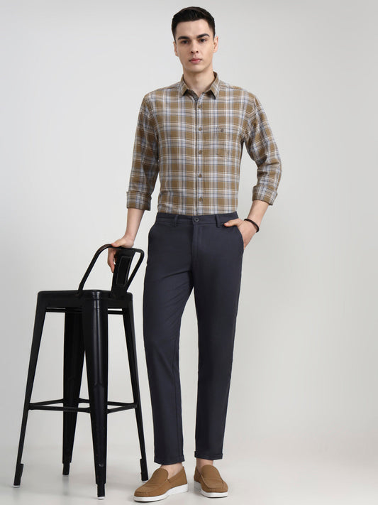 Dark Grey Solid Neo Fit Casual Trouser | Greenfibre