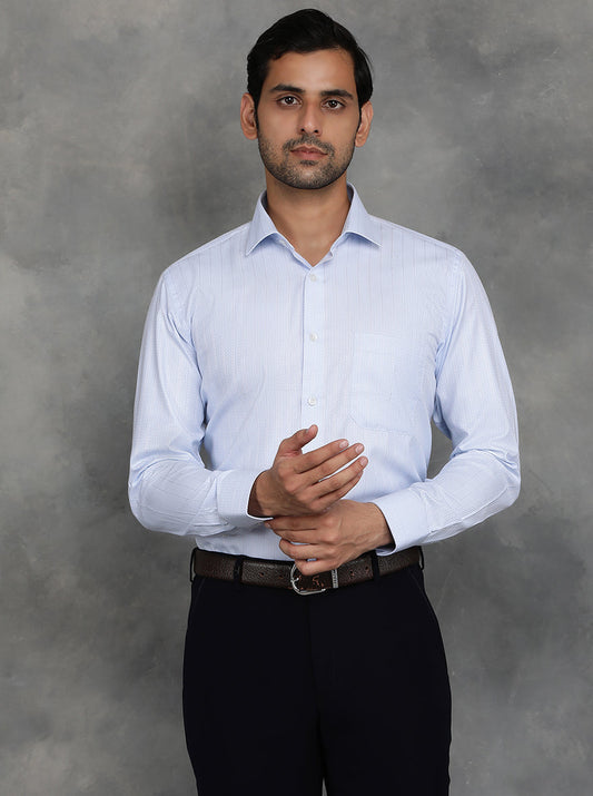 Sky Blue Striped Slim Fit Formal Shirt | GreenFibre