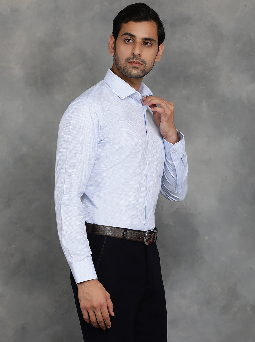 Sky Blue Striped Slim Fit Formal Shirt | GreenFibre