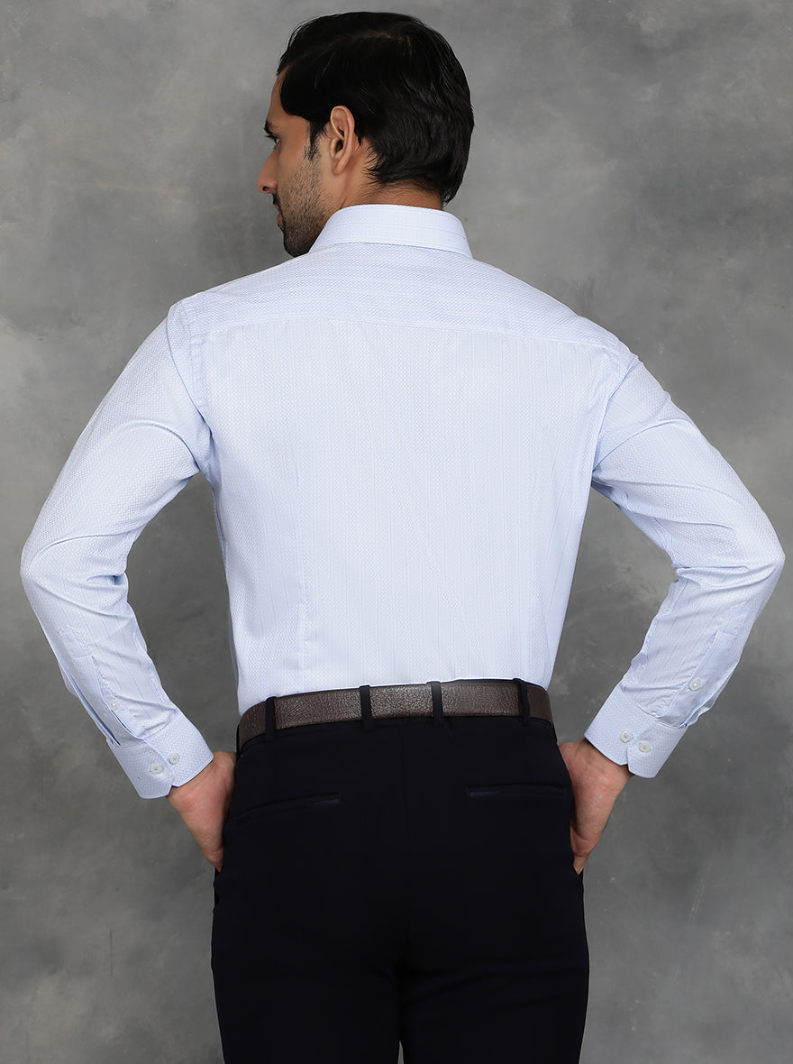 Sky Blue Striped Slim Fit Formal Shirt | GreenFibre
