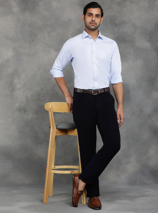 Sky Blue Striped Slim Fit Formal Shirt | GreenFibre