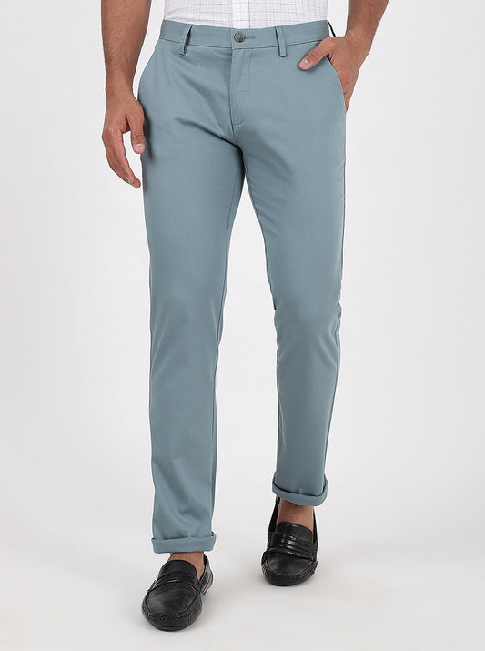 Light Blue Solid Super Slim Fit Casual Trouser | Greenfibre